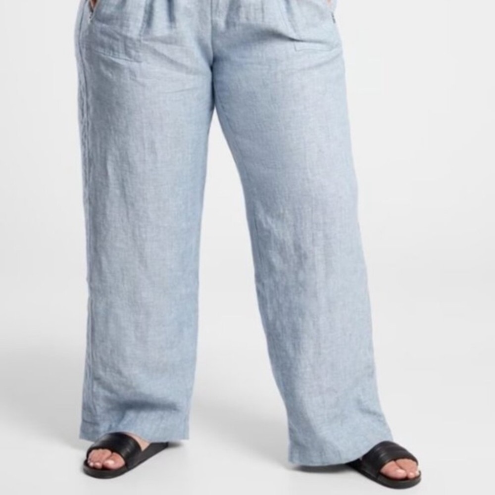 Athleta Cabo‎ Linen Wide Leg Pants Women 20 Elastic Waist Pockets Lightweight - Picture 2 of 7